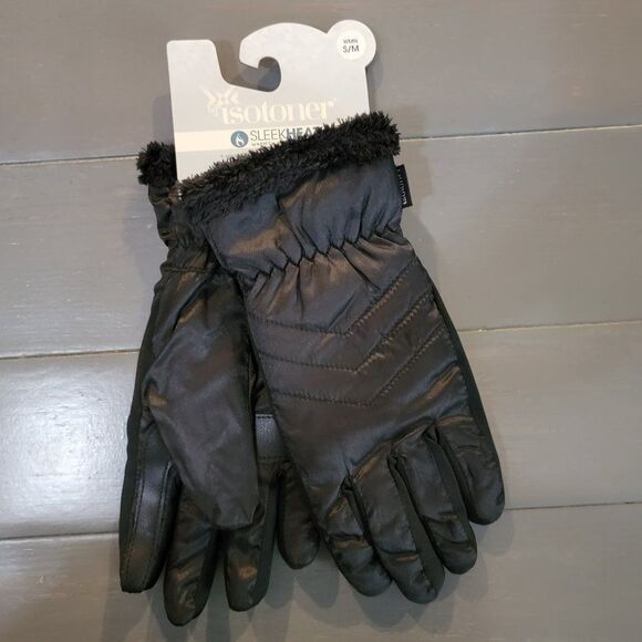 Isotoner Women’s Black SleekHeat touchscreen capability Quilted Gloves S… - Picture 4 of 9